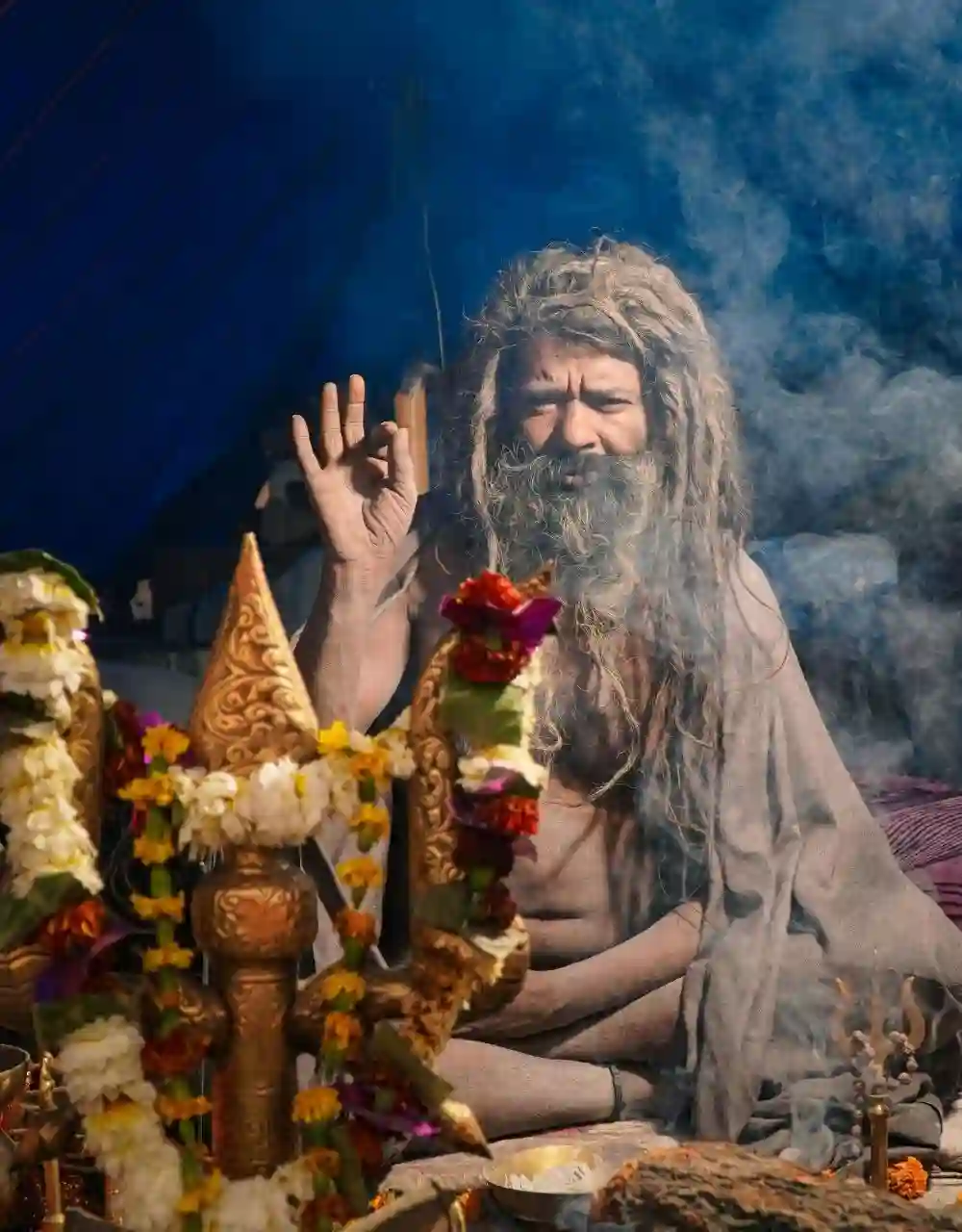 Baba with Trishul in Gangasagar